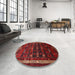 Round Traditional Reddish Brown Persian Rug in a Office, tr662