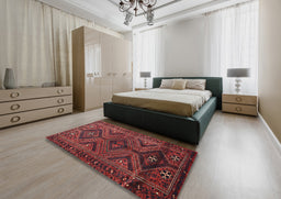Traditional Chestnut Brown Persian Rug in a Bedroom, tr663
