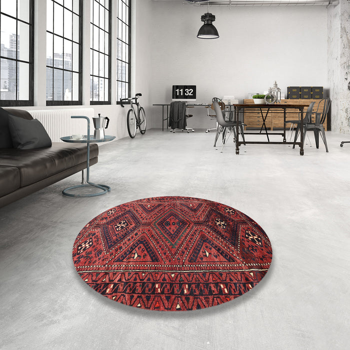 Round Traditional Chestnut Brown Persian Rug in a Office, tr663