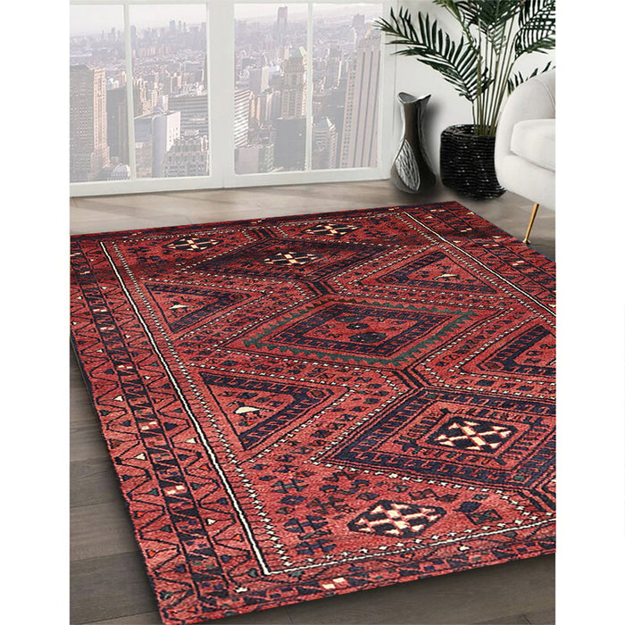 Machine Washable Traditional Chestnut Brown Rug in a Family Room, wshtr663