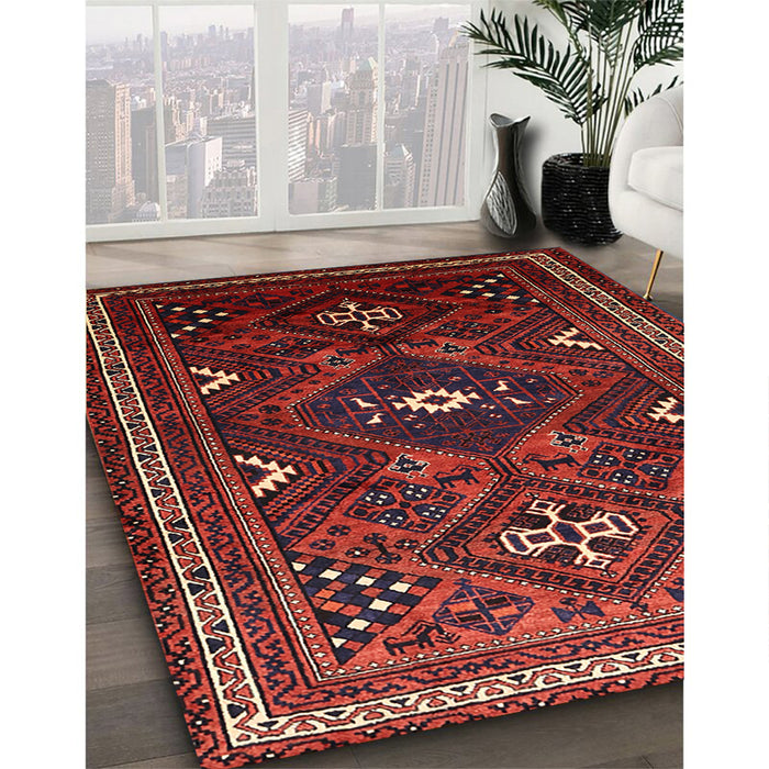 Machine Washable Traditional Chestnut Brown Rug in a Family Room, wshtr664