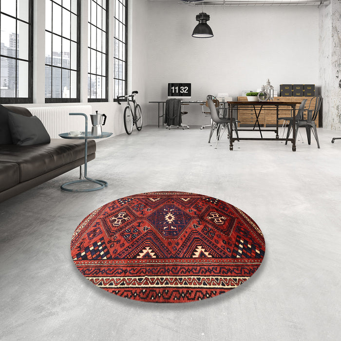 Round Traditional Chestnut Brown Persian Rug in a Office, tr664