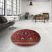 Round Traditional Chestnut Brown Persian Rug in a Office, tr664