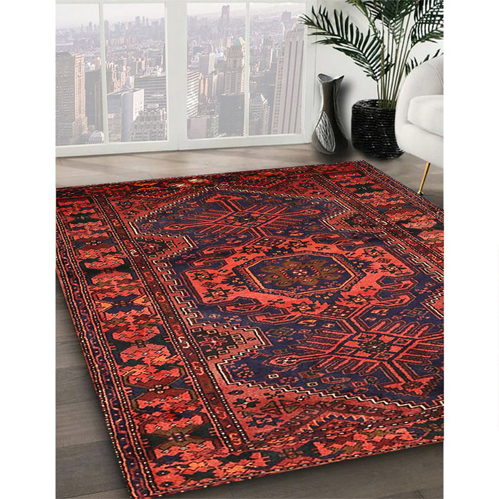 Traditional Brown Red Persian Rug in Family Room, tr668