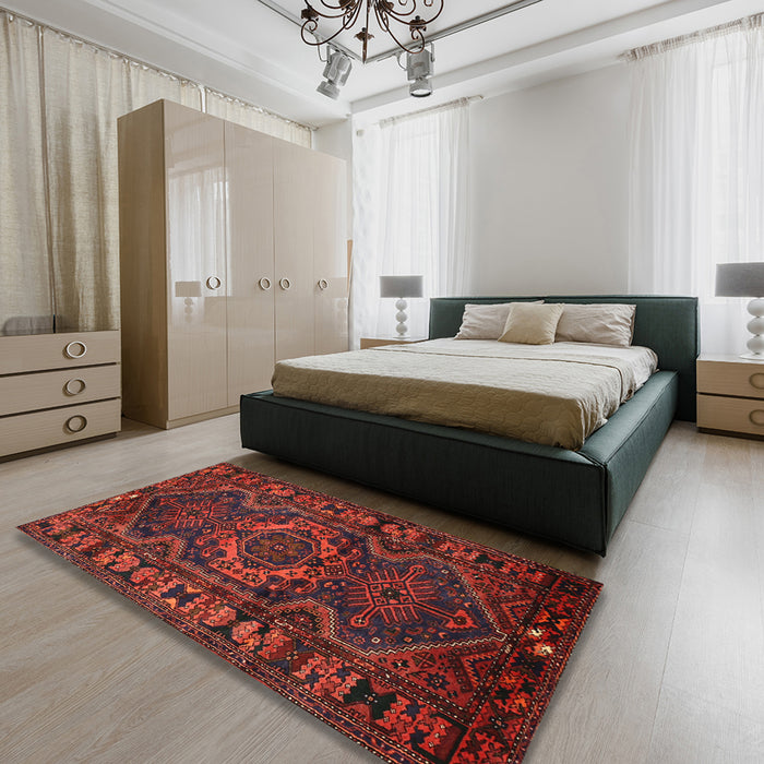 Traditional Brown Red Persian Rug in a Bedroom, tr668