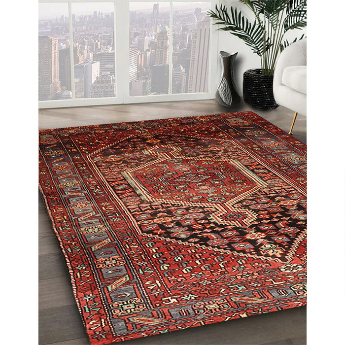 Traditional Crimson Red Persian Rug in Family Room, tr669