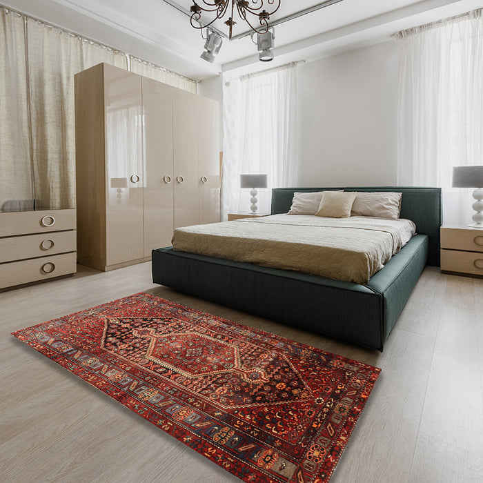 Machine Washable Traditional Crimson Red Rug in a Bedroom, wshtr669