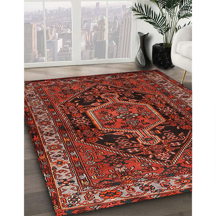 Traditional Sienna Brown Persian Rug in Family Room, tr671