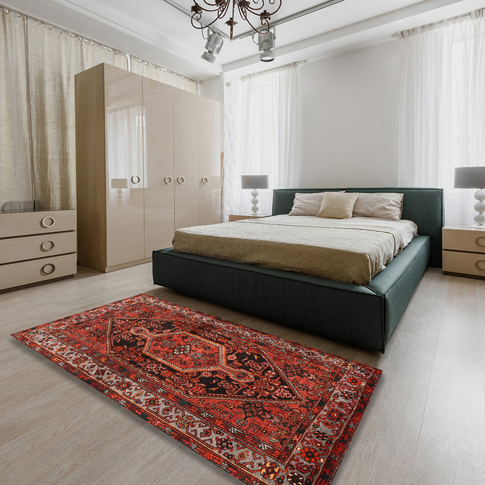 Traditional Sienna Brown Persian Rug in a Bedroom, tr671
