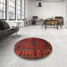 Round Traditional Dark Sienna Brown Persian Rug in a Office, tr672