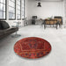Round Traditional Brown Red Persian Rug in a Office, tr674