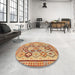 Round Machine Washable Traditional Red Rug in a Office, wshtr675