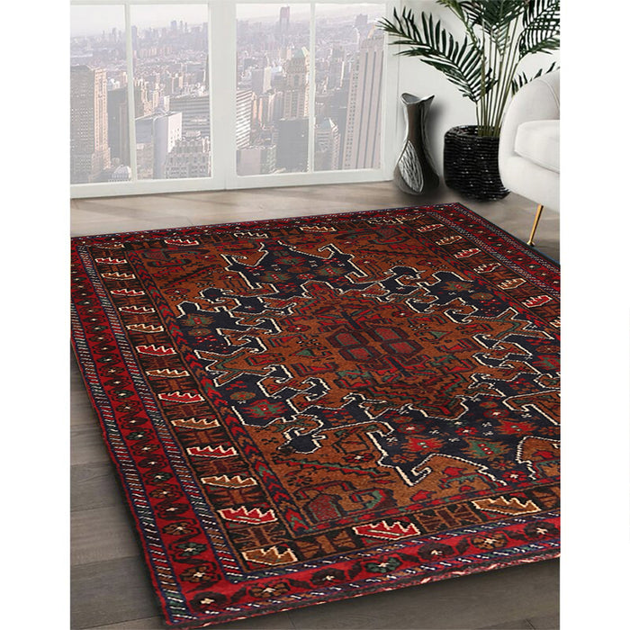 Traditional Dark Brown Persian Rug in Family Room, tr676