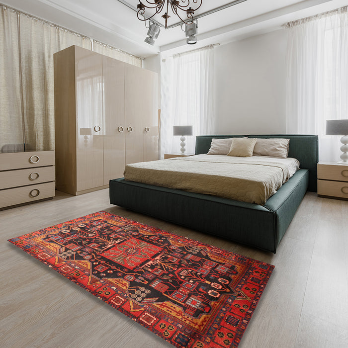 Machine Washable Traditional Sienna Brown Rug in a Bedroom, wshtr681