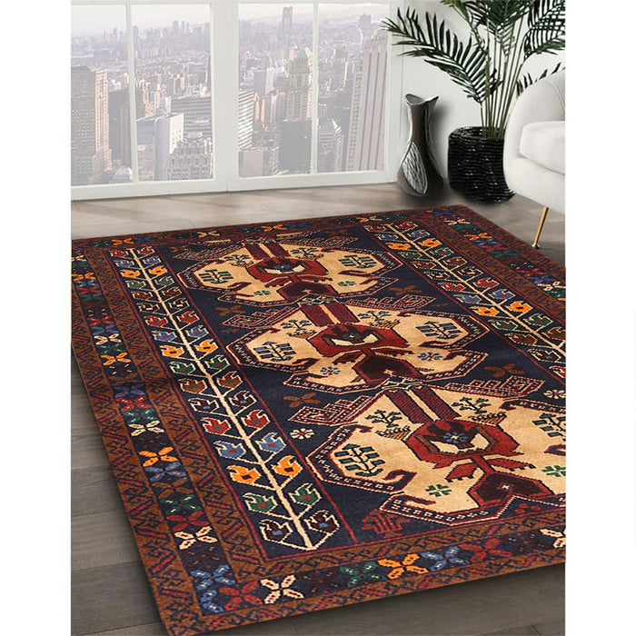 Traditional Chestnut Brown Persian Rug in Family Room, tr685