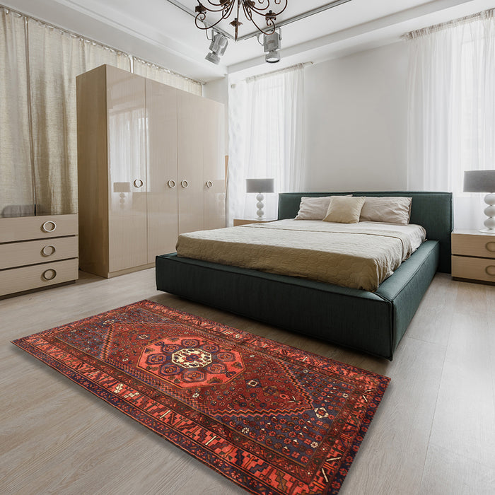 Machine Washable Traditional Tomato Red Rug in a Bedroom, wshtr686
