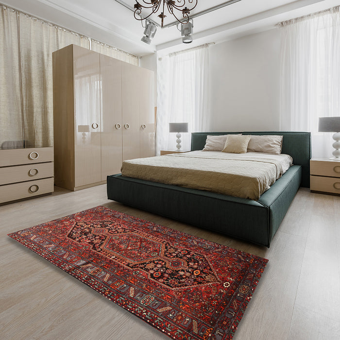 Traditional Sienna Brown Persian Rug in a Bedroom, tr687