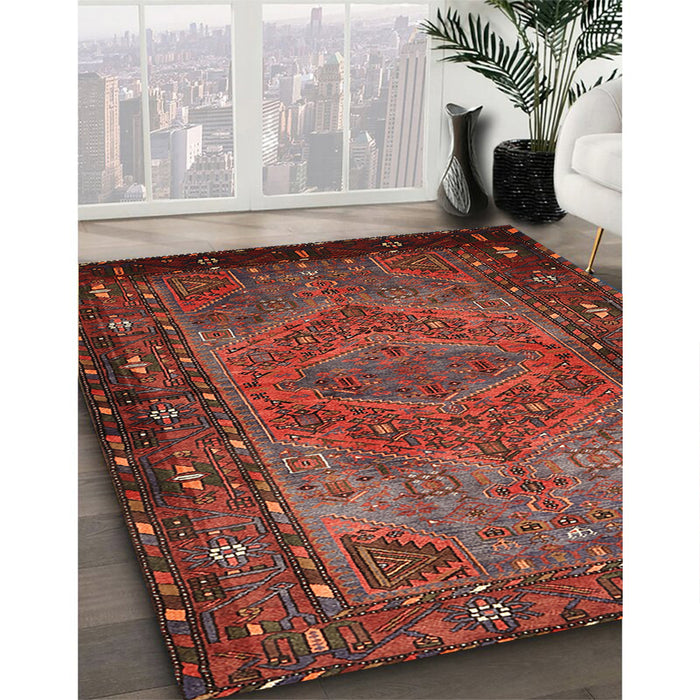 Traditional Sienna Brown Persian Rug in Family Room, tr688
