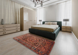 Traditional Rust Pink Persian Rug in a Bedroom, tr689
