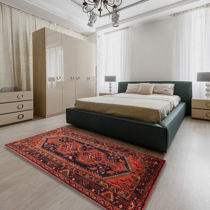 Traditional Saffron Red Persian Rug in a Bedroom, tr690