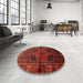 Round Machine Washable Traditional Brown Red Rug in a Office, wshtr691