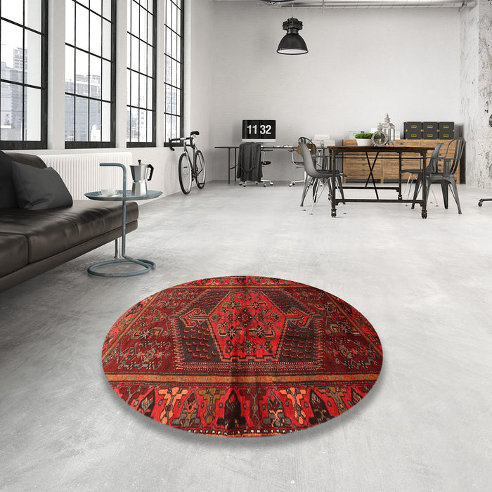 Round Traditional Brown Red Persian Rug in a Office, tr691