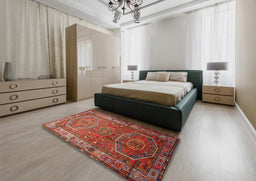Traditional Orange Salmon Pink Persian Rug in a Bedroom, tr692