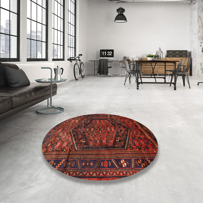 Round Traditional Dark Sienna Brown Persian Rug in a Office, tr693