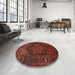 Round Traditional Dark Sienna Brown Persian Rug in a Office, tr693
