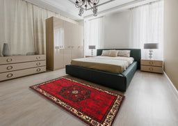 Traditional Reddish Brown Persian Rug in a Bedroom, tr694