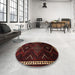 Round Traditional Dark Brown Persian Rug in a Office, tr695