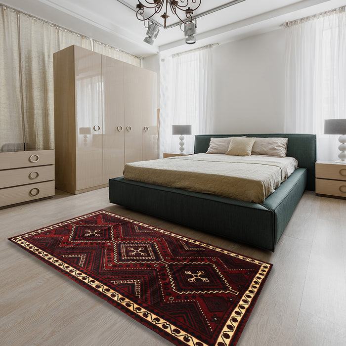 Machine Washable Traditional Dark Brown Rug in a Bedroom, wshtr695