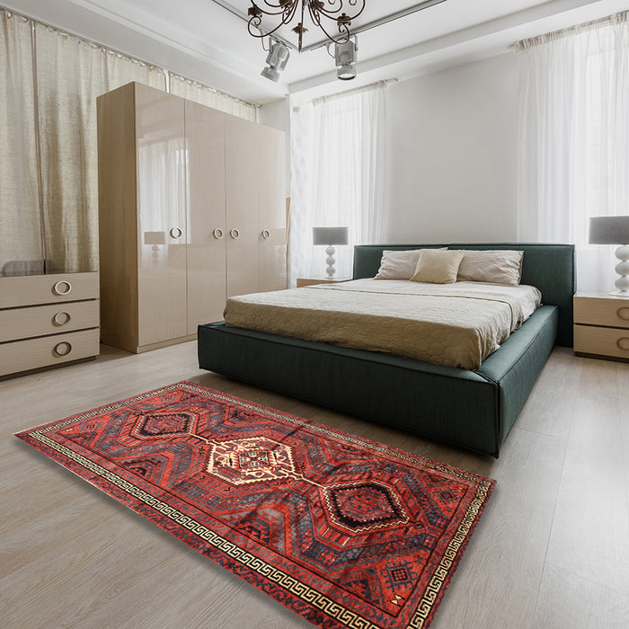 Machine Washable Traditional Rust Pink Rug in a Bedroom, wshtr696