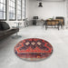 Round Machine Washable Traditional Saffron Red Rug in a Office, wshtr698