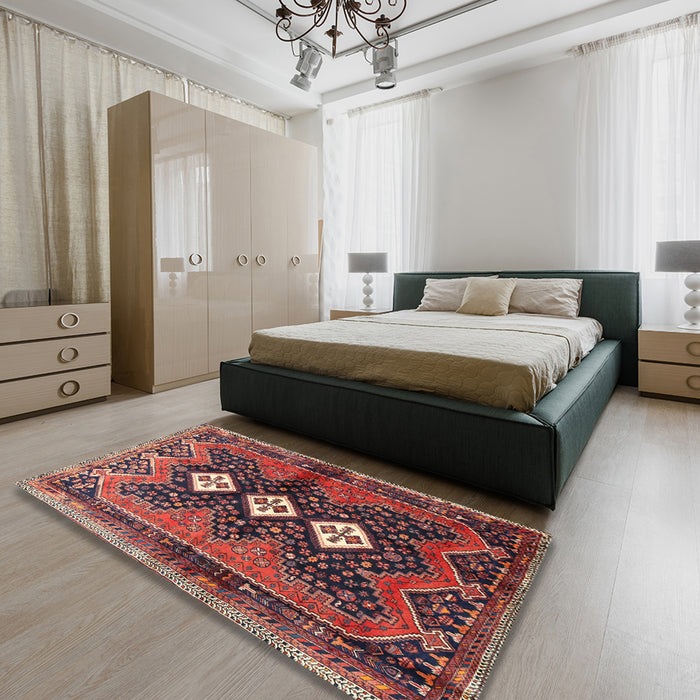 Traditional Saffron Red Persian Rug in a Bedroom, tr698