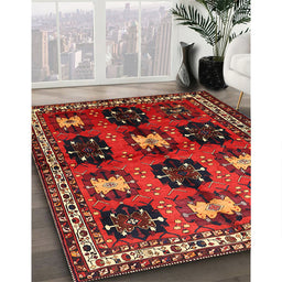 Traditional Sienna Brown Persian Rug in Family Room, tr699