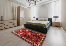 Traditional Sienna Brown Persian Rug in a Bedroom, tr699