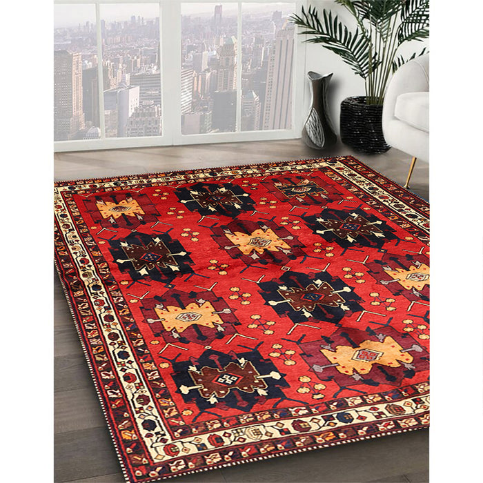 Traditional Sienna Brown Persian Rug in Family Room, tr699