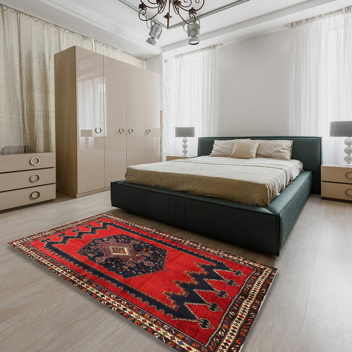 Traditional Red Persian Rug in a Bedroom, tr702