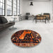 Round Traditional Deep Red Animal Rug in a Office, tr706