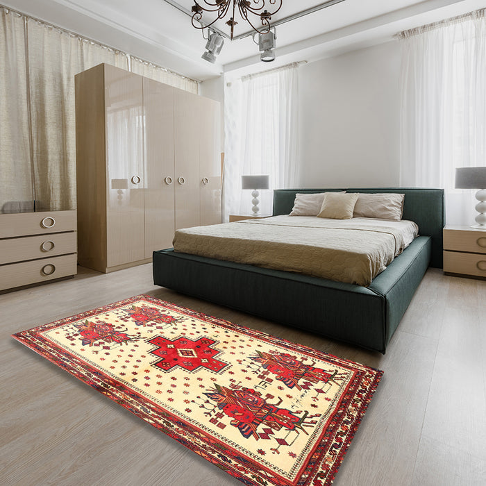 Traditional Sun Yellow Persian Rug in a Bedroom, tr708