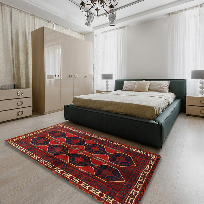 Machine Washable Traditional Sepia Brown Rug in a Bedroom, wshtr709