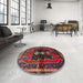 Round Machine Washable Traditional Saffron Red Rug in a Office, wshtr712