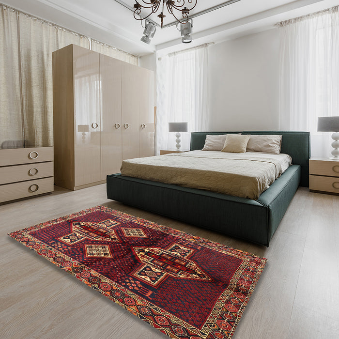 Machine Washable Traditional Dark Gold Brown Rug in a Bedroom, wshtr713