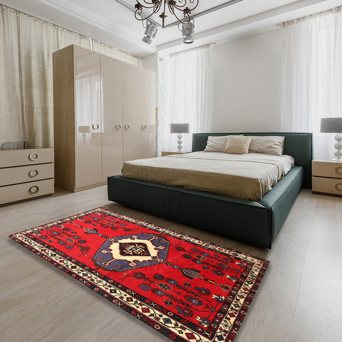 Traditional Brown Persian Rug in a Bedroom, tr716