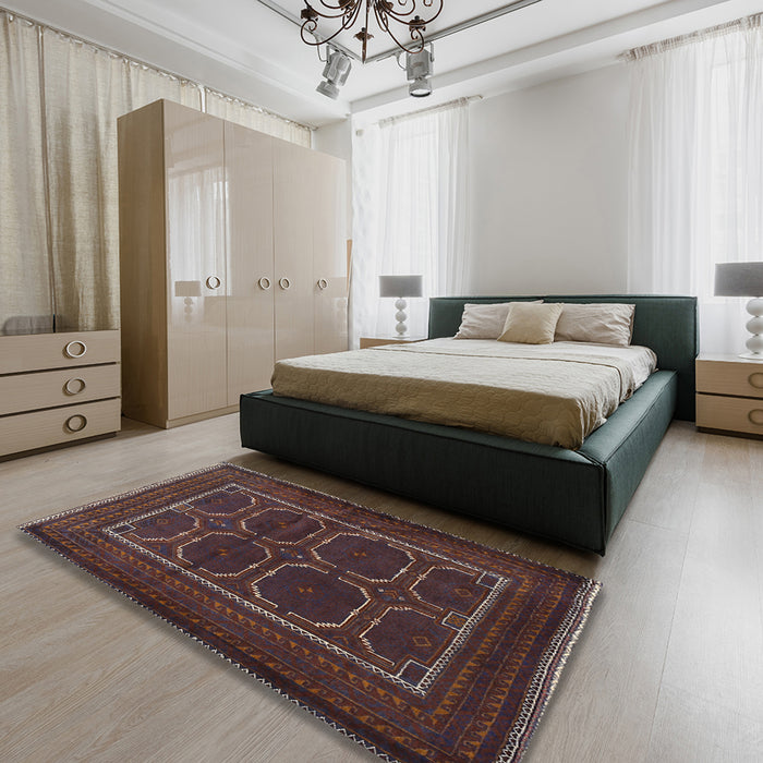 Traditional Bakers Brown Persian Rug in a Bedroom, tr717