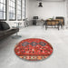 Round Machine Washable Traditional Rust Pink Rug in a Office, wshtr719
