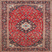 Square Traditional Camel Brown Medallion Rug, tr71