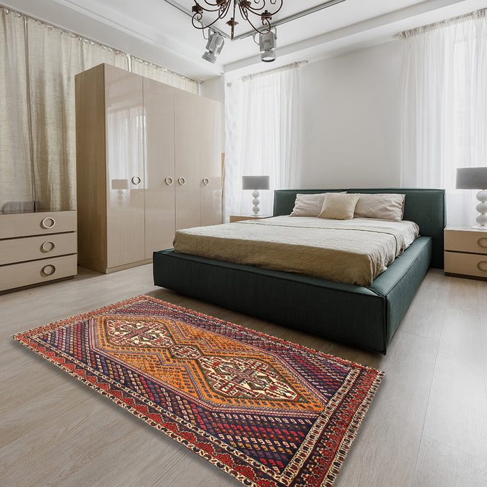 Machine Washable Traditional Orange Brown Rug in a Bedroom, wshtr721