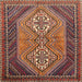 Round Machine Washable Traditional Orange Brown Rug, wshtr721